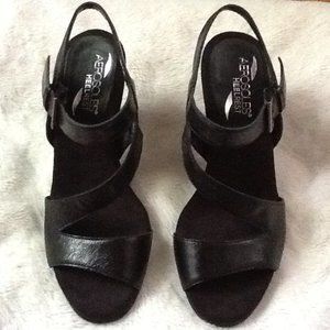 NWOT Aerosoles Black Leather Sandals Sz 7 (US)